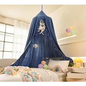 Mengersi Bed Canopy for Girls,Ruffled Canopy Bed Curtains Canopy for Girls Room,Hanging Canopy Princess Play Tent for Reading Nook Play Room Decor Blue