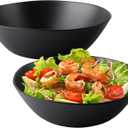 Melamine Large Salad Bowls, 12'' Unbreakable Serving Bowls for Salads, Fruits, Pasta Entertaining, Dinner Parties, Dishwasher Safe bowls, BPA-free, Set of 2, Matte black