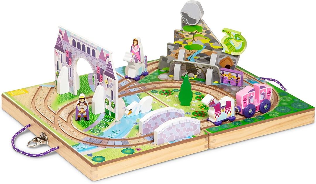 Melissa & Doug 19-Piece Wooden Take-Along Tabletop Kingdom  Carriage, Horse, Unicorn, Dragon, More