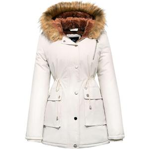 FARVALUE Womens Water-repellent Winter Coat Thicken Puffer Jacket Warm FLeece Lined Parka with Fur Hood (Large, White)