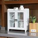 COLLECTIVE HOME - 2 Tiered Storage Cabinet, Countertop Cabinet, Wood Organizer for Kitchen Living Room Bedroom Bathroom Office with Magnetic Door, 15.75 x 14.5 x 6.5, White, 02 (White02)