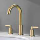 Modern 3 Hole Widespread Brushed Gold Bathroom Faucet, Brushed Brass Gold Vanity Faucet with 2 Handles, Pop Up Drain Stopper