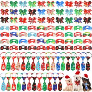 Huhumy 50 Pcs Christmas Dog Bow Ties Christmas Dog Collars Bulk Santa Claus Pet Collar Neckties for Small Medium Pet Cat Outfit Accessories Xmas Party Supplies