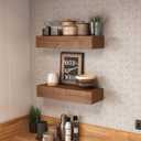 Wall Floating Shelves, Rustic Wood Wall Shelf Handmade - Wooden Shelves for Bathroom Kitchen Livingroom(Light Walnut, 17 Inch - 2 Pack)