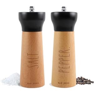 Rae Dunn Salt and Pepper Grinder Set of 2 - Bamboo Sea Salt Pepper Grinder - Classy Salt and Pepper Shakers - Pepper Mill & Salt Mill, Black