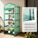 Aoodor 27x19x63 Inch 4 Tier Upgrade Greenhouse with Protective PE/PVC Base for Tidier and Cleaner Indoor Outdoor Gardening on the Deck, Patio or Backyard, Green