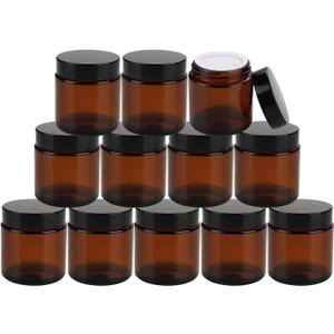 25Pack of 4 oz Amber Round Glass Jars, with Inner Liners and black Lids,Empty Cosmetic Containers,Cream jars