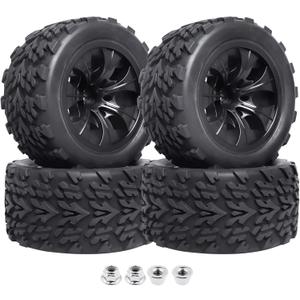 HobbyPark 12mm Hex 1/10 RC Truck Wheels and Tires for Traxxas Rustler 2wd 4x4 VXL Redcat Volcano EPX Blackout XTE Pro fit 3S 4S Brushless (Set of 4)