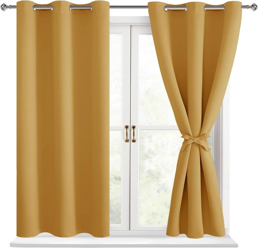 Hiasan Blackout Curtains for Bedroom - Thermal Insulated & Energy Saving Window Curtains for Living Room, 2 Drape Panels Sewn with Tiebacks, Pumpkin Orange, 42 x 54 Inch