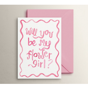 Will you be our flower girl card. Cute Proposal card for wedding party flower girl. Printed card. Pink. One Card.