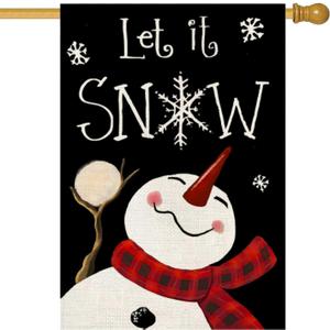 Let It Snow Snowman House Flag 28 x 40 Inch Merry Christmas Decorative Double Sided Burlap Small Flag Holiday Banners for Winter Xmas Farm House Yard Decoration