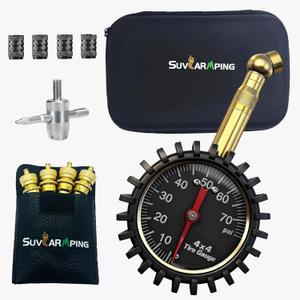 SUVCARMPING Adjustable Automatic Tire Deflator Kit with 70 PSI Tire Pressure Gauge (1% Accurate) and Automatic Tire Air Down Tool with Valve Cap, Valve Core and 4-Way Valve Tool
