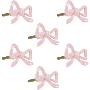 Metal Pink Bow Style Drawer knobs and pulls, Set of 6, for Cabinet Drawers, Dresser, Wardrobe- Easy to Install -Charming Design
