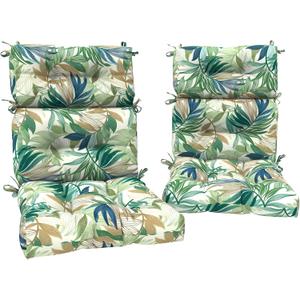 DYTXIII Outdoor High Back Chair Cushions Set of 2, Water Repellent Tufted Rocking Seat Cushions Replacement 44 x 22 Inch, Seat & Back Chair Pads for Patio, Balcony and Indoor Use -Lush Leaf Green, 44x22x4