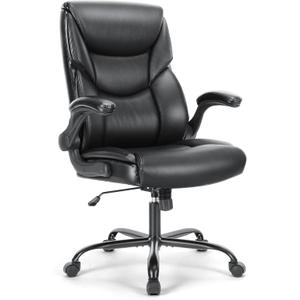 Executive Office Chair  Ergonomic Adjustable Computer Desk Chairs with High Back Flip-up Armrests, Swivel Task Chair with Lumbar Support, Bonded Leather, C-2892-BK