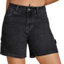 luvamia Jean Shorts for Women High Waisted Trendy Casual Utility Stretchy Denim Jorts Cutoff Long Shorts with Pockets (XX-Large, Washed Black)