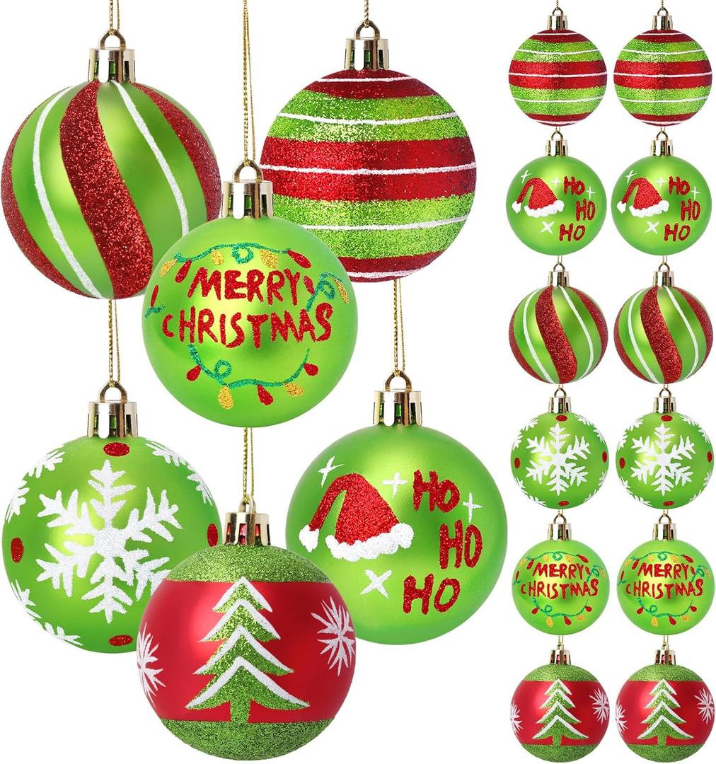 Winpion 12 Pcs Christmas Ornaments for Tree,2.4 Inch Red Green Glittering Christmas Tree Ornaments,Ball Ornament Hanging Bulbs Pendants for Xmas Holiday Decorations