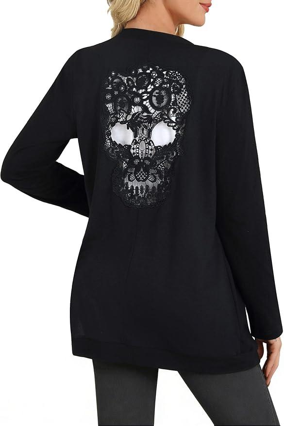 Women Cardigan Tops Long Sleeve Open Front Back Cutout Shirts Sexy Gothic Cardigan Small