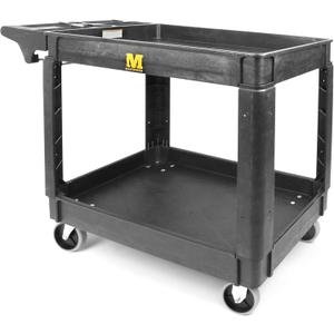 MaxWorks Heavy Duty 2Shelf Service Cart 500 lb Capacity Polypropylene Utility Cart with 5" NonMarring Casters Deep Trays and BuiltIn Tool Storage for Garage Warehouse Workshop (80855)