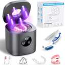 TEBAL Ultrasonic Retainer Cleaner Machine, 52kHz Ultrasonic Denture Cleaner for Night Guards, Braces, Toothbrush Heads, Jewelry and More, Ultrasonic Cleaner for Retainers with 250ML, Black-Beige