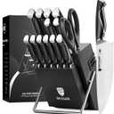 BRODARK Kitchen Knife Set with Block and Sharpener, 15 Pcs Sharp Knives Set for Kitchen, Christmas, Stainless Steel Full Tang Knife Block Set, Ergonomic Handle Professional Chef Kitchen Knives Sets