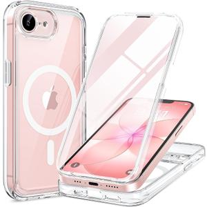 Miracase for iPhone 17e Case & iPhone 16e Case, Full-Body Phone with Built-in Glass Screen Protector, [Magnetic with MagSafe] Military Drop Proof 17 E/ 16 E Cover Bumper 6.1 inch, Clear