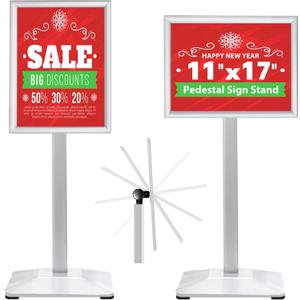 Pedestal Sign Holder 11x17inch Adjustable Floor Stand With Heavy Base & Snap Frame Display for Indoor Outdoor Business Store Poster (Silver)