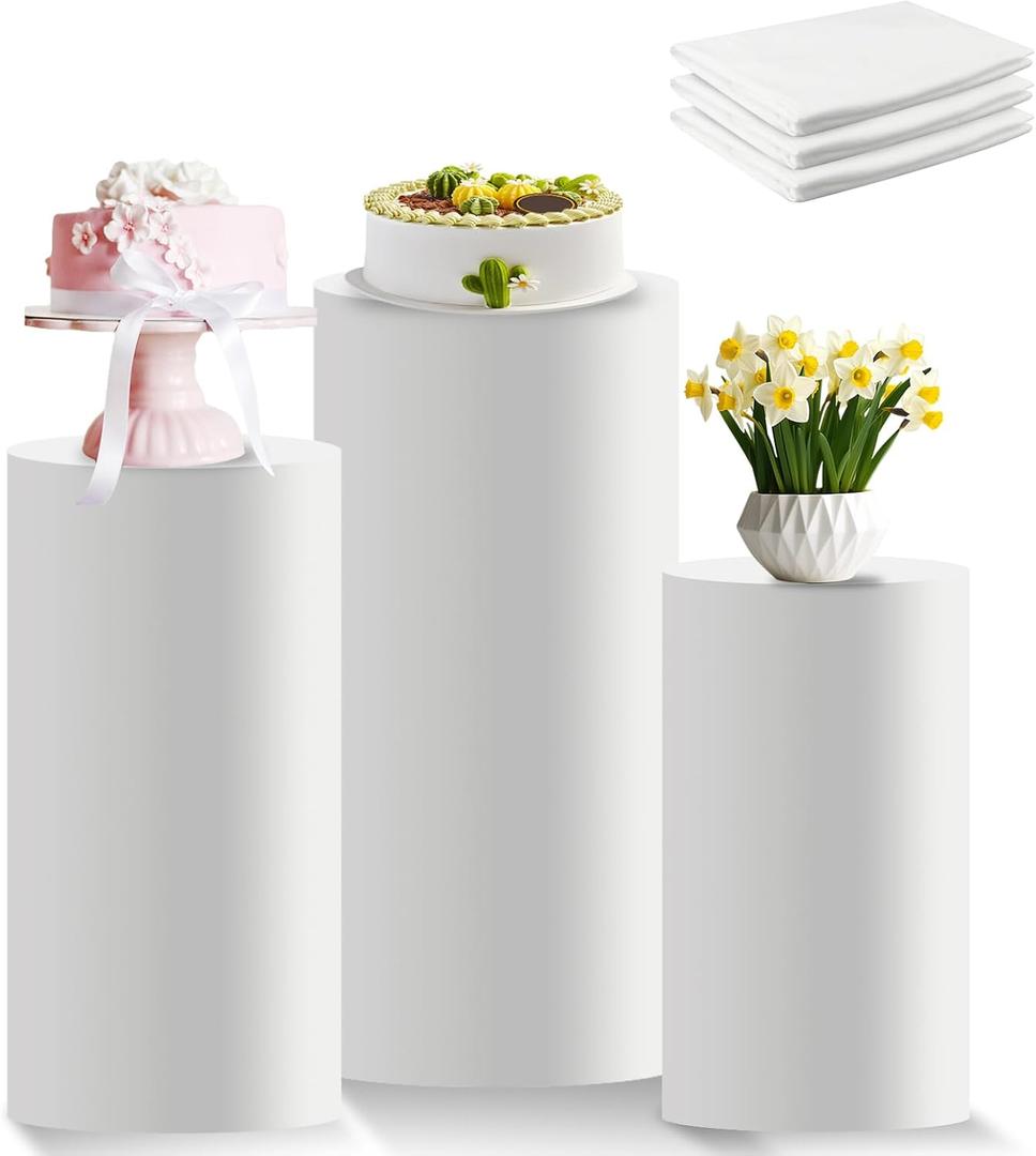 Cylinder Stand Covers for Party, Set of 3 Cylinder Pedestal Covers, Spandex Cylinders Stand Cover for Wedding or Birthday Event Decor - Only Contains Cylinders Cover