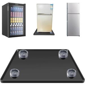 Mini Fridge Square Silicone Mat with 0.6" Raised Edges, 20" Mini Fridge Drip Tray With 4 Base Raisers, Mini Refrigerator Carpets Floor Protector (Small Black)