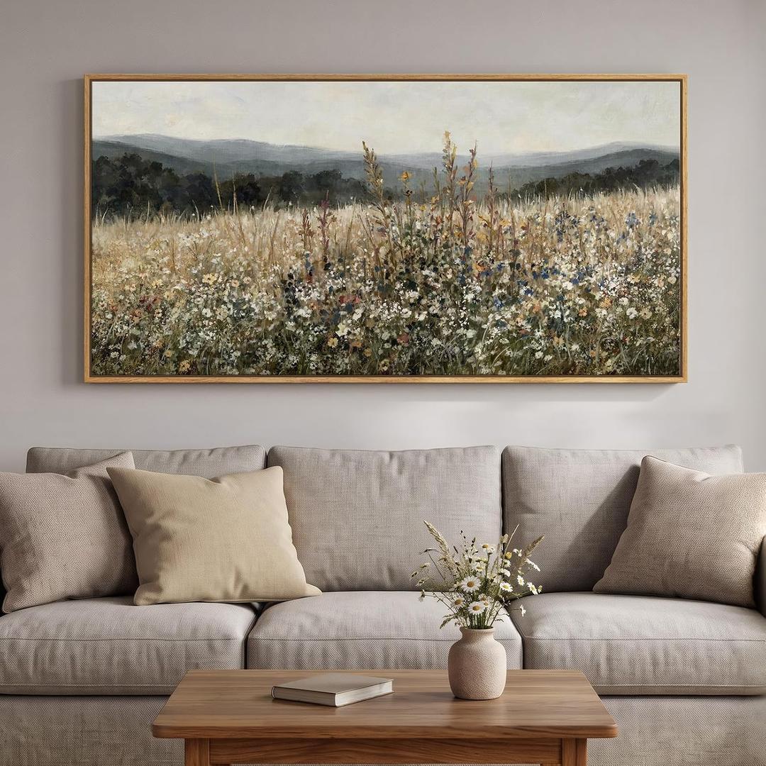 Extra Large Framed Vintage Landscape Wall Art for Living Room, 60x30 Inch