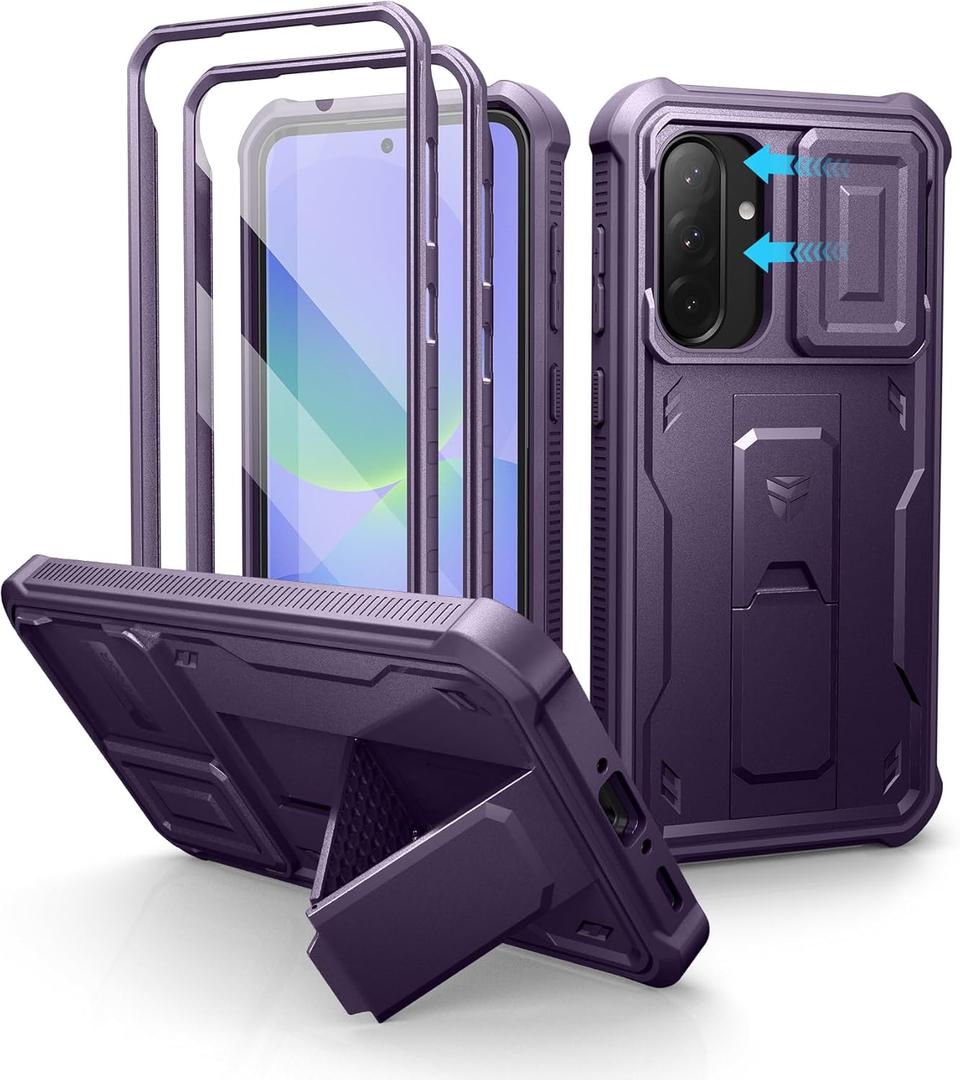 Dexnor for Samsung Galaxy A36-5G Case, [2 Front Frame] [Built-in Magnetic Slide Camera Cover & Kickstand] Heavy Duty Protection Shockproof Phone Case with Screen Protector, 6.7 inch Phantom Purple