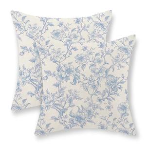 GOLIANDA Baby Blue Pillow Covers 20x20 Set of 2 Blue and Cream Floral Chinoiserie Throw Pillows Vintage Rustic Toile Flower Decorative Pillowcase Outdoor Chinoiserie Decor Cushion Case for Couch Sofa