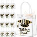 Aliceset 24 Pcs 2026 Graduation Gift Bags with Handles Clear Congrats Party Favor Tote Bag Reusable PVC Goodie Handbags for Graduation Party Decoration Supplies, 6.31"x 5.91"x 3.15"