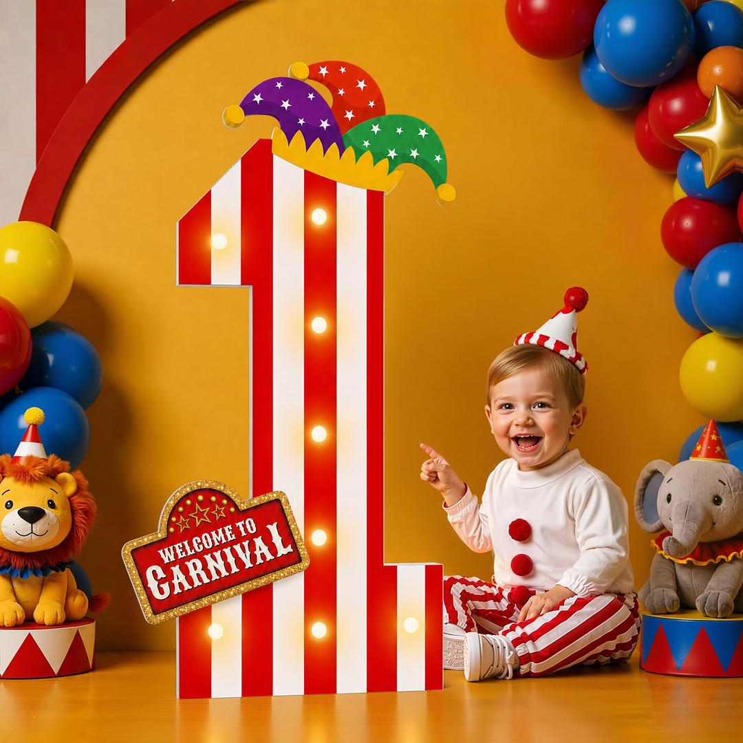 imprsv Carnival Decorations Circus Theme Party Decorations3ft Large Marquee Numbers for 1st Birthday Party Decor (Number 1)