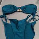 ZAFUL Metal Ring Bandeau Bikini Set Tie Side Bathing Suit High Cut 2 Piece Swimsuit Cutout Swimwear (Large, Silky Green)