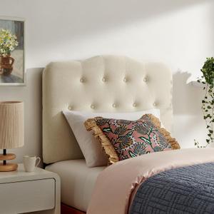 Modway Annabel Premium Linen Blend Twin Headboard in Linen - Soft Fabric Headboard Only with Diamond Button Tufting and 7 Height-Adjustable Positions