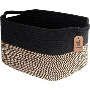 Goodpick Cube Storage Bins - Towel, Book, Cloth, Shoes, Closet Shelf Woven Baskets for Office, Baby Laundry, Toys, 13''x10''x9'' (Black)