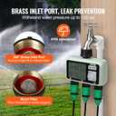 VEVOR Water Timer, 3 Outlets, Hose Watering Sprinkler Timer, with 3 Independent Watering Zone LCD Display Rain Delay Mode Manual Mode 360 Brass Inlet Metal Filter, IPX6 Waterproof for Yard Watering