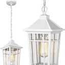 Darkaway Outdoor Pendant Light Fixture, Outdoor Hanging Light Porch Lights Fixtures Anti-Rust Waterproof Aluminum with Seeded Glass for Porch Entryway Doorway Farmhouse White