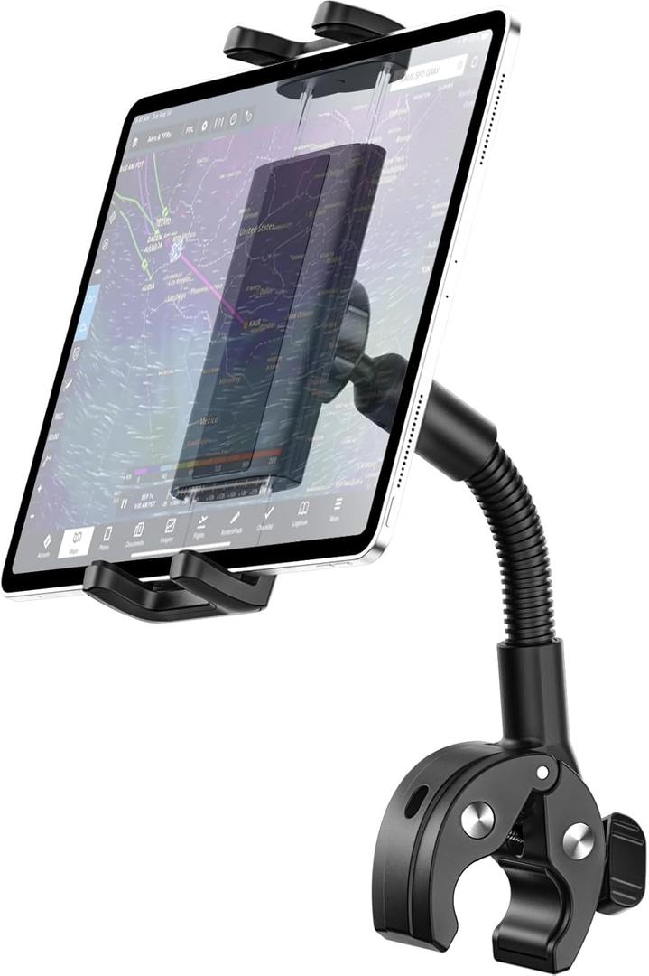 Yoke Mount for iPad, Gooseneck Aviation Pilot Tablet Holder, 360 Rotatable Airplane Yoke Tablet Mount with Sturdy Clamp, Compatible with iPad mini/Air/Pro, Galaxy tab, iPhone, 4-13" Device