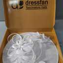 dressfan Fascinator Hats for Women,Linen Vintage Feather Headwear for Derby/Church/Wedding/Cocktail/Tea Party (M26-White)