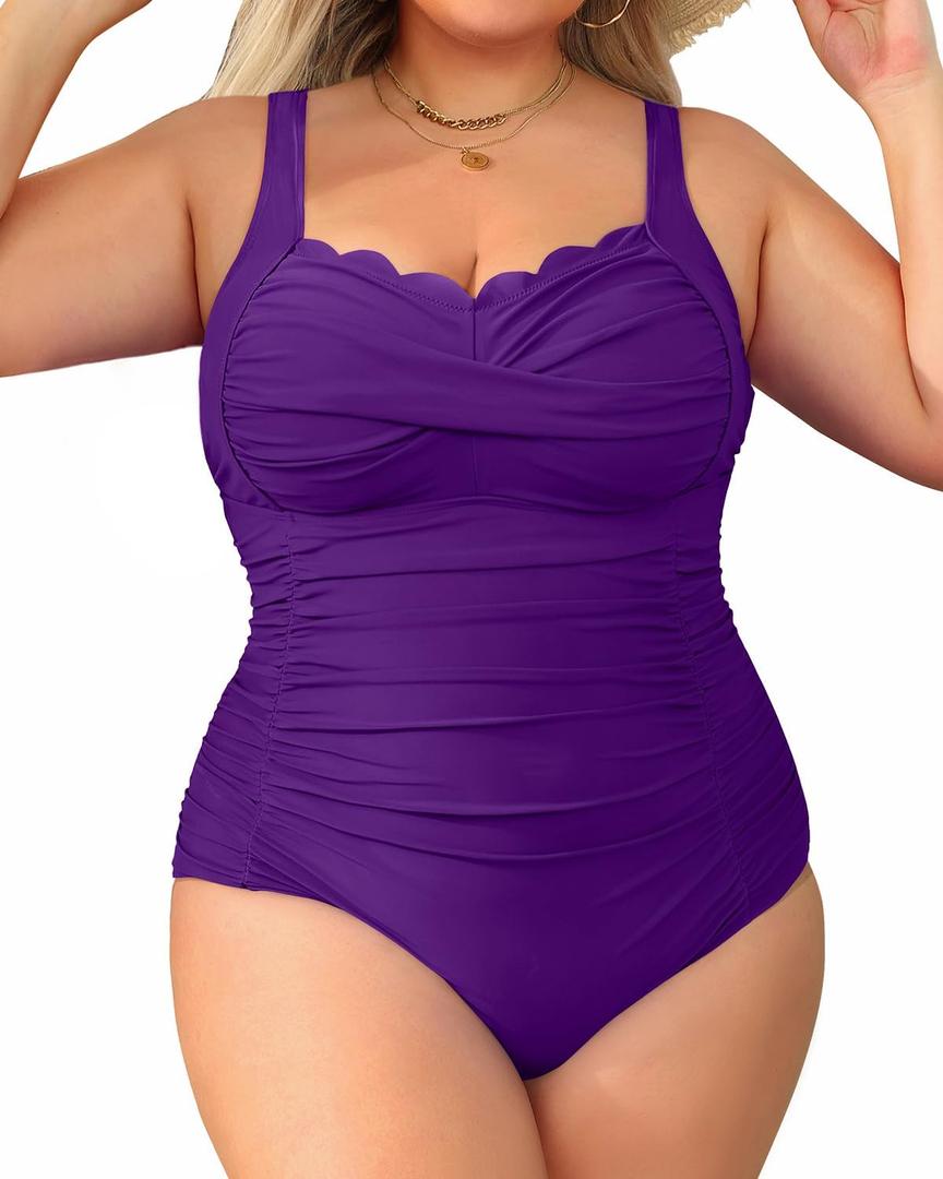 Aqua Eve Women's Plus Size One Piece Swimsuit- Tummy Control Bathing Suit Full Coverage Swimwear (Purple, 18 Plus)