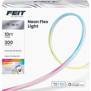 Feit Electric Smart LED Neon Flex Strip Lights, 10FT, Bendable, RGBW Color Chasing, Dimmable, 2.4Ghz WiFi Enabled, Compatible with Alexa and Google Home Asst, Music Sync, Remote App, NF10/CHASE/WP/AG