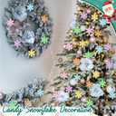 2 x 24 Pcs Pastel Christmas Candy Snowflake Gingerbread Ornaments Xmas Tree Hanging Decorations Winter Candy Snowflake Ornaments with Ropes for Christmas Tree Winter Crafts Xmas Decor