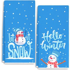 RZQIJ Lets Snow Winter Wonderland Towels Dish Towels Dishcloth, Snowman Winter Christmas Holiday Decor for Kitchen Bathroom Home, 16 x 24 Farmhouse Decoration Hand Towels Set of 2. (030)