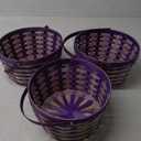 Easter Baskets with Hinged Handle - Round Woven Bamboo (Purple) 3 Pack