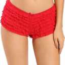 SHARICCA Womens Sexy Mesh Ruffle Panties Booty Boy Shorts Underwear (Small-Medium, Red)
