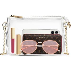 Stadium Approved Bags for Women -Shoulder Bags PVC Purse, Concert Bag (Clear-gold Chain)