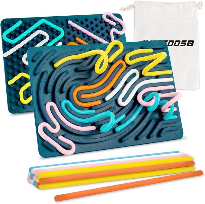 Sensory Activity Board, Silicone Sensory Fidget Toy for Kids, ADHD & Autism, Calming for Anxiety, Silent, No Mess, Sensory Toys for Kids 3+ & Adults with 20 Strings Green