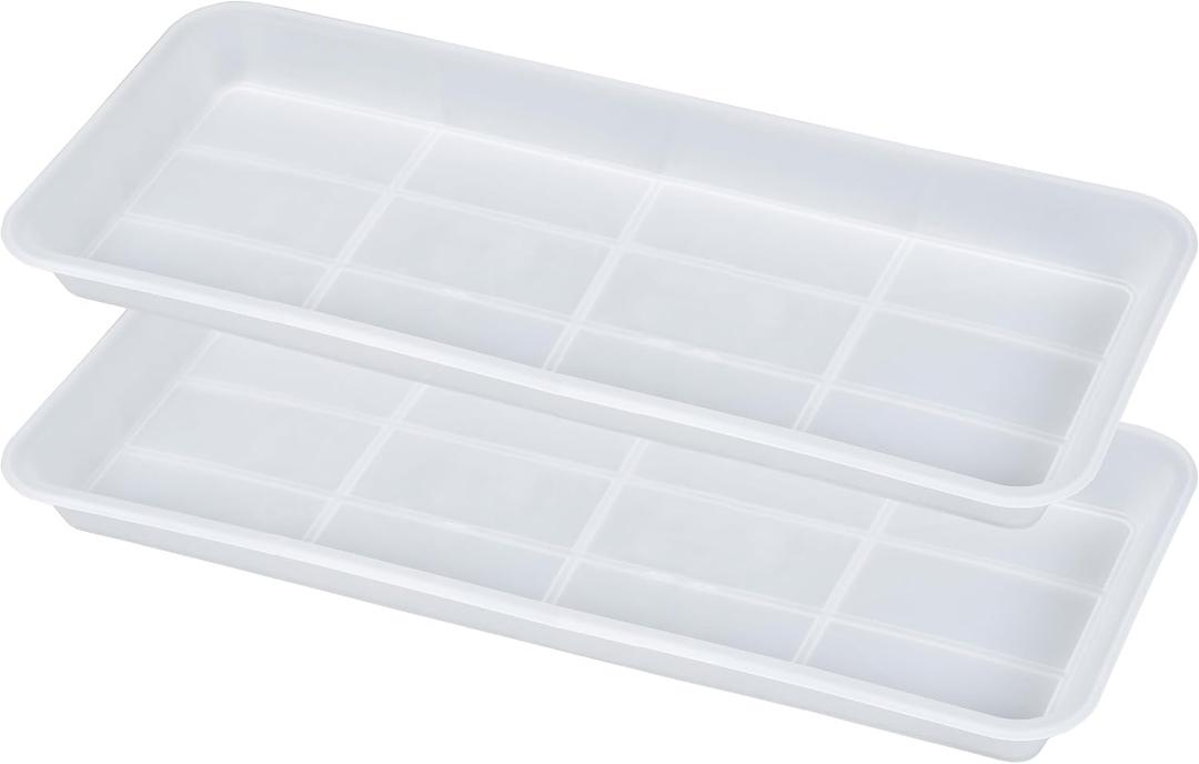 VUWEZ 2 Pack of Plastic Plant Tray Saucer Rectangular 30 inch, Plant Trays Saucers for Indoors Outdoor, Plant Water Drip Tray for Flower Pot Planter, Windowsill Plant Tray (8 X 30'', Clear)